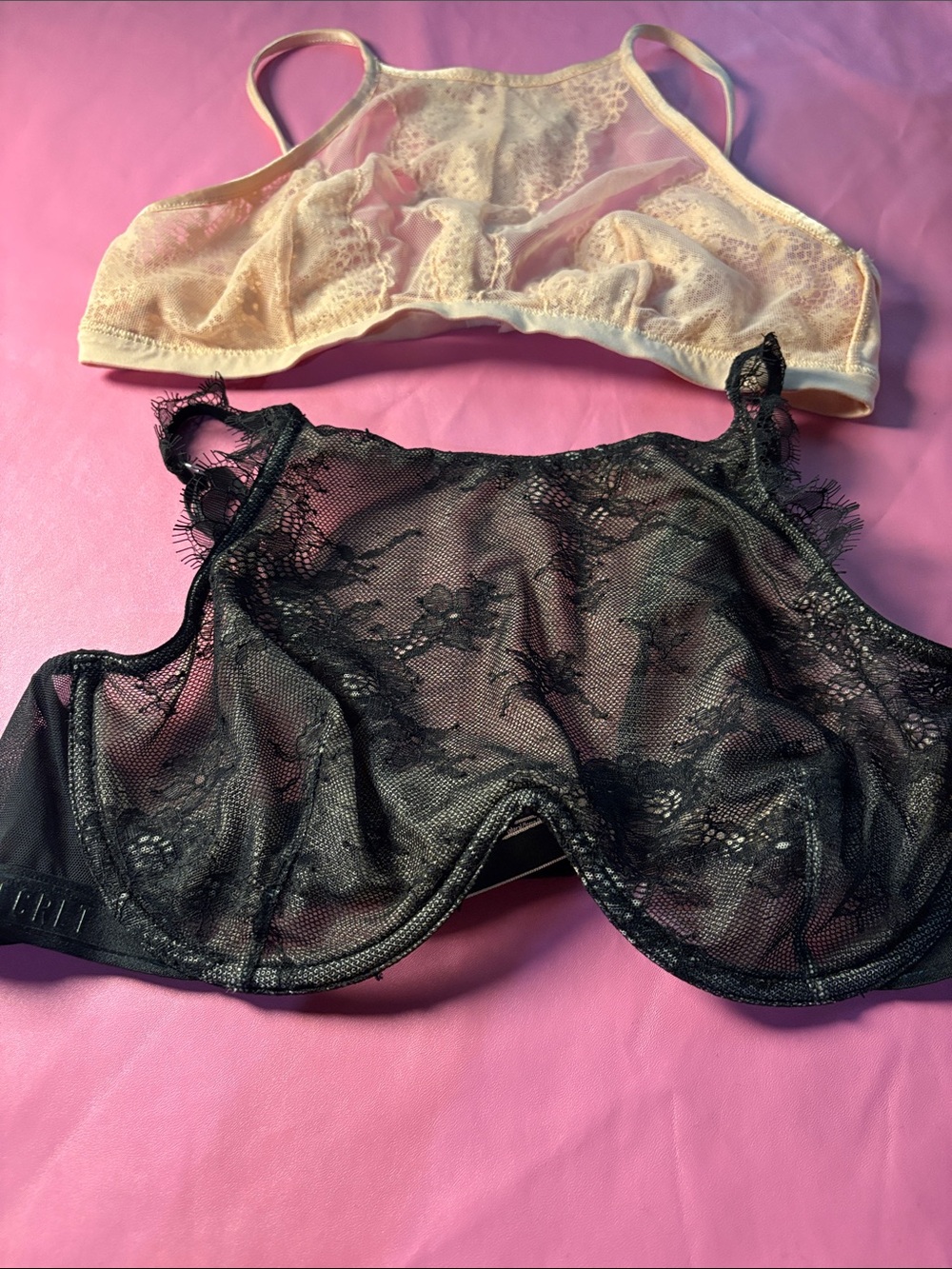 Victoria's Secret Lace High-Neck Bralette Duo — Black & Cream